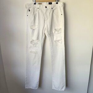 AG Adriano Goldschmied Matchbox Slim Straight Jeans Men’s 34 White Distressed